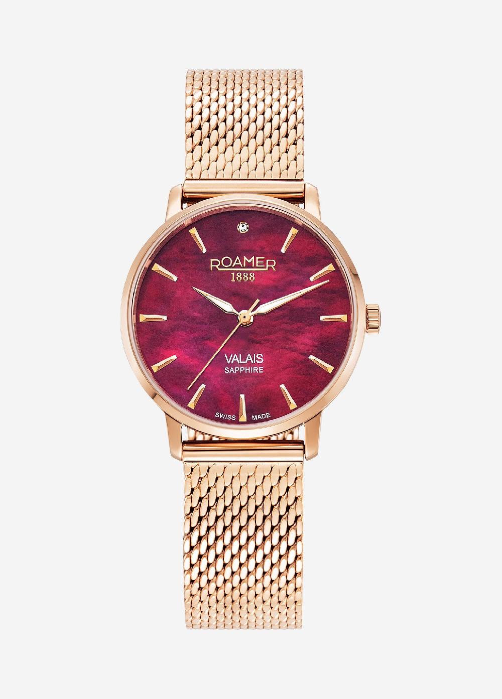 Roamer Valais Ladies Interchangeable Box Set 32mm Quartz Three-Hand Date Red Leather Strap Sapphire Glass Stainless Steel Swiss Watch