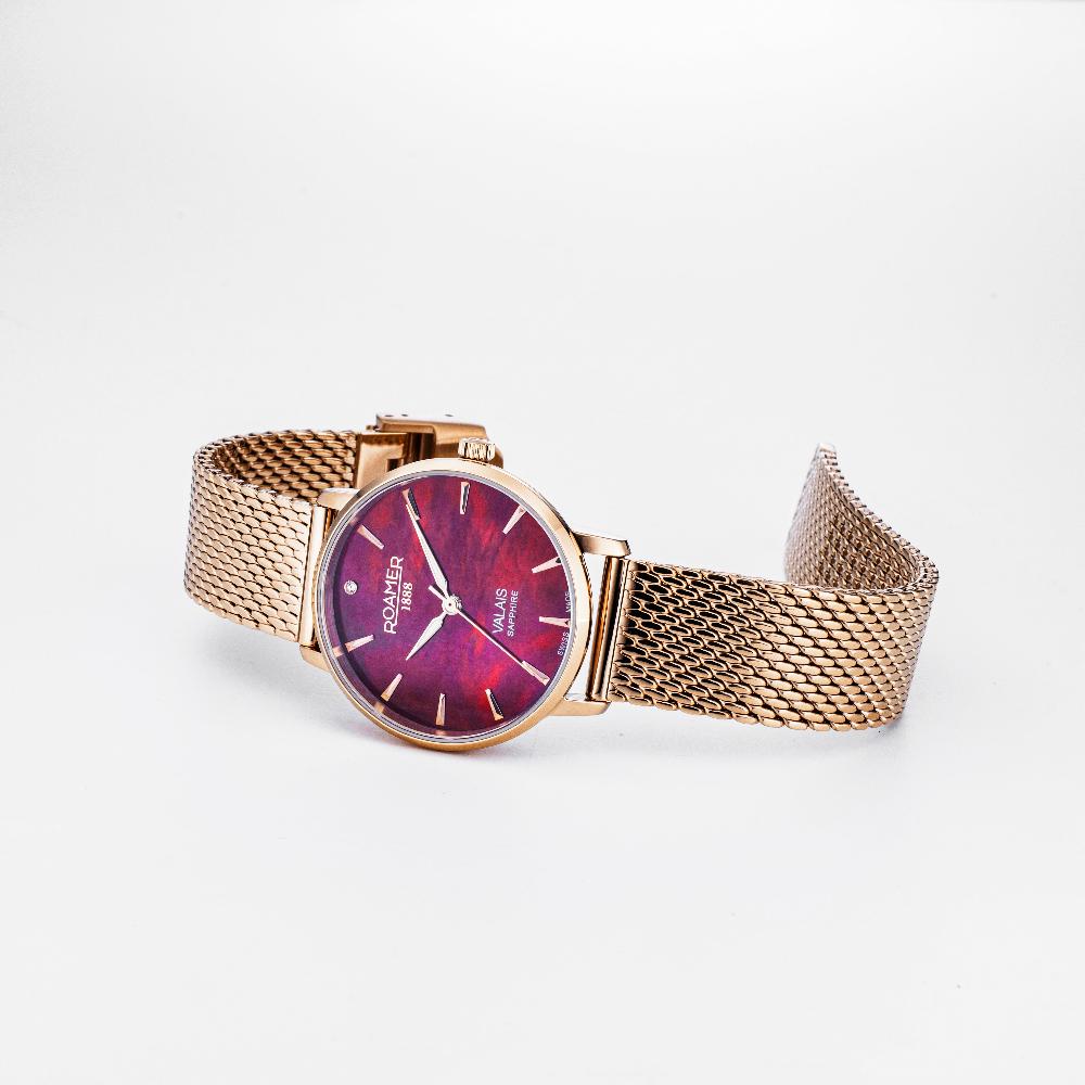 Roamer Valais Ladies Interchangeable Box Set 32mm Quartz Three-Hand Date Red Leather Strap Sapphire Glass Stainless Steel Swiss Watch