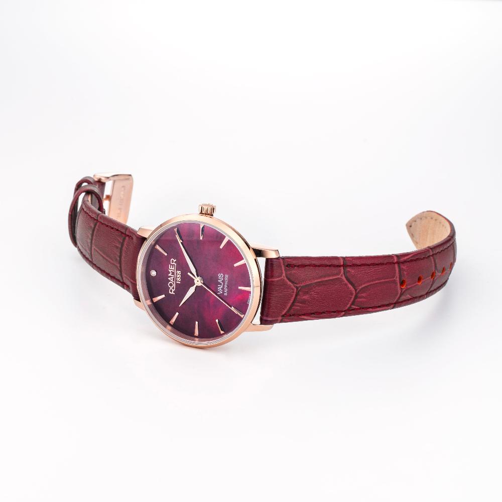 Roamer Valais Ladies Interchangeable Box Set 32mm Quartz Three-Hand Date Red Leather Strap Sapphire Glass Stainless Steel Swiss Watch