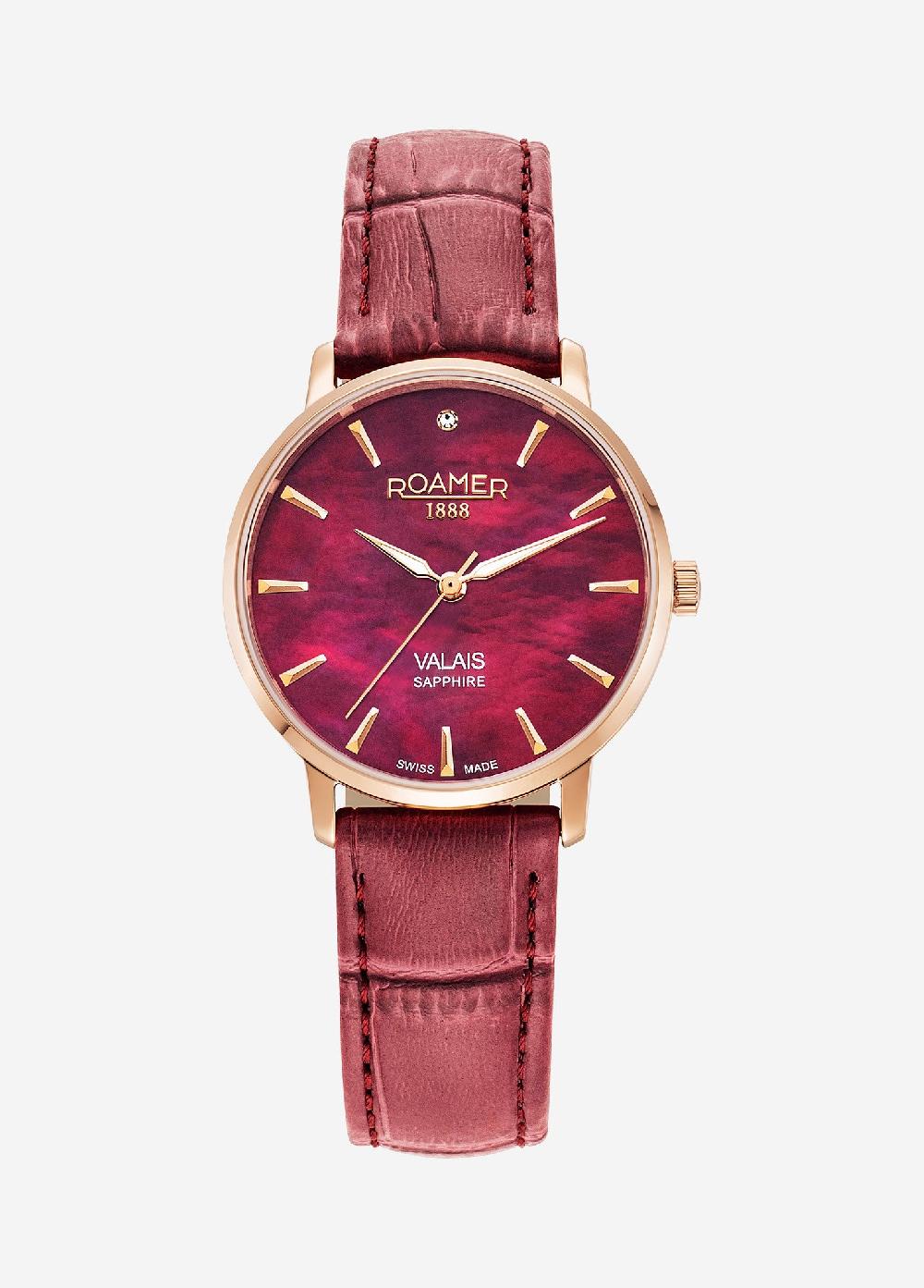 roamer Valais Ladies Interchangeable Box Set 32mm Quartz Three-Hand Date red Leather Strap Sapphire glass Stainless Steel swiss watch