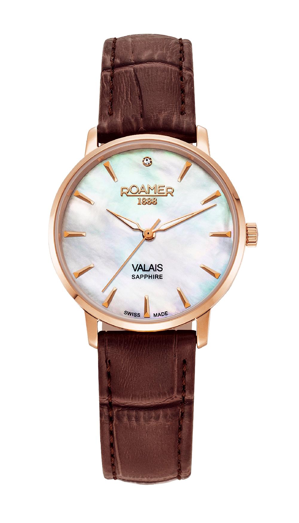 roamer Valais Ladies Interchangeable Box Set 32mm Quartz Three-Hand Date Brown Leather Strap Sapphire glass Stainless Steel swiss watch