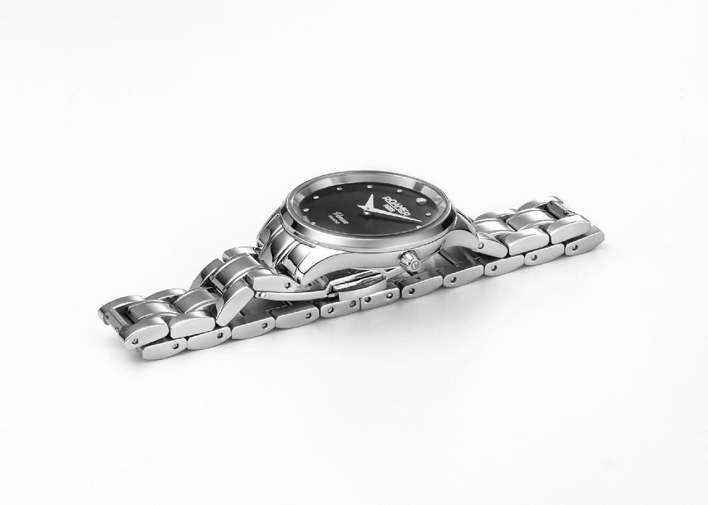 Roamer Venus Diamond 30mm Quartz Two-Hand Black Mop W/Pnp Indexes 1Pc 1.2Mm Dia Dial Silver Bracelet Sapphire Glass Stainless Steel Swiss Watch