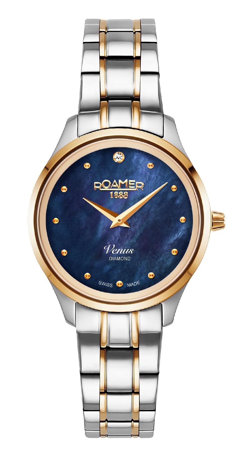 roamer Venus Diamond 30mm Quartz Two-Hand Blue Mop W/Gp Indexes 1Pc 1.2Mm Dia Dial Two-Tone Bracelet Sapphire glass Stainless Steel swiss watch