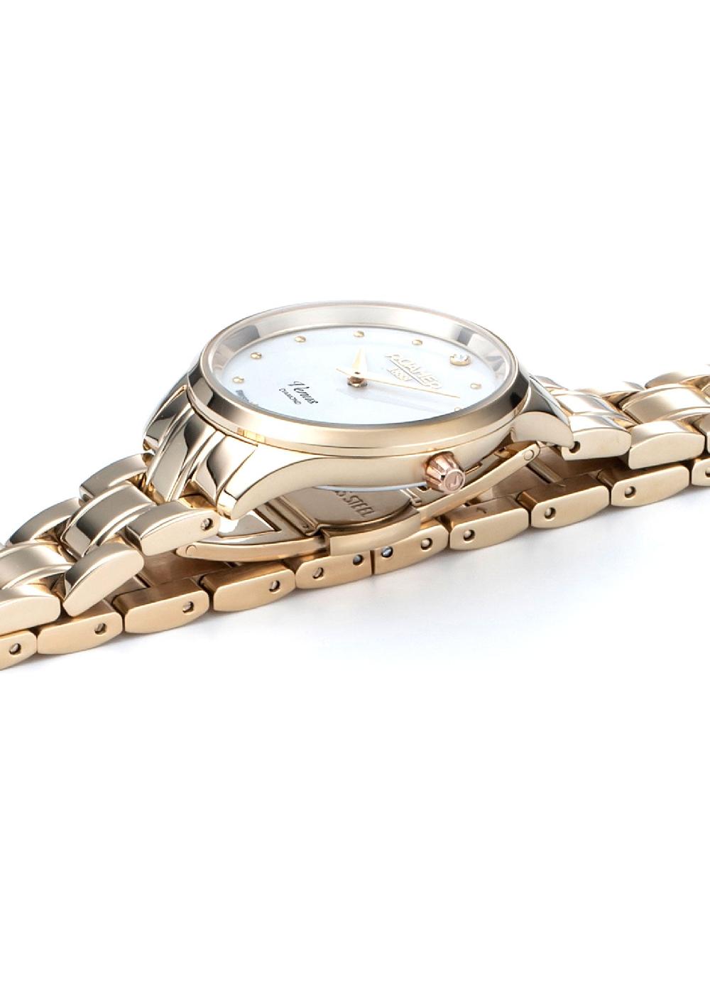 Roamer Venus Diamond 30mm Quartz Two-Hand Gold Bracelet Sapphire Glass Stainless Steel Swiss Watch
