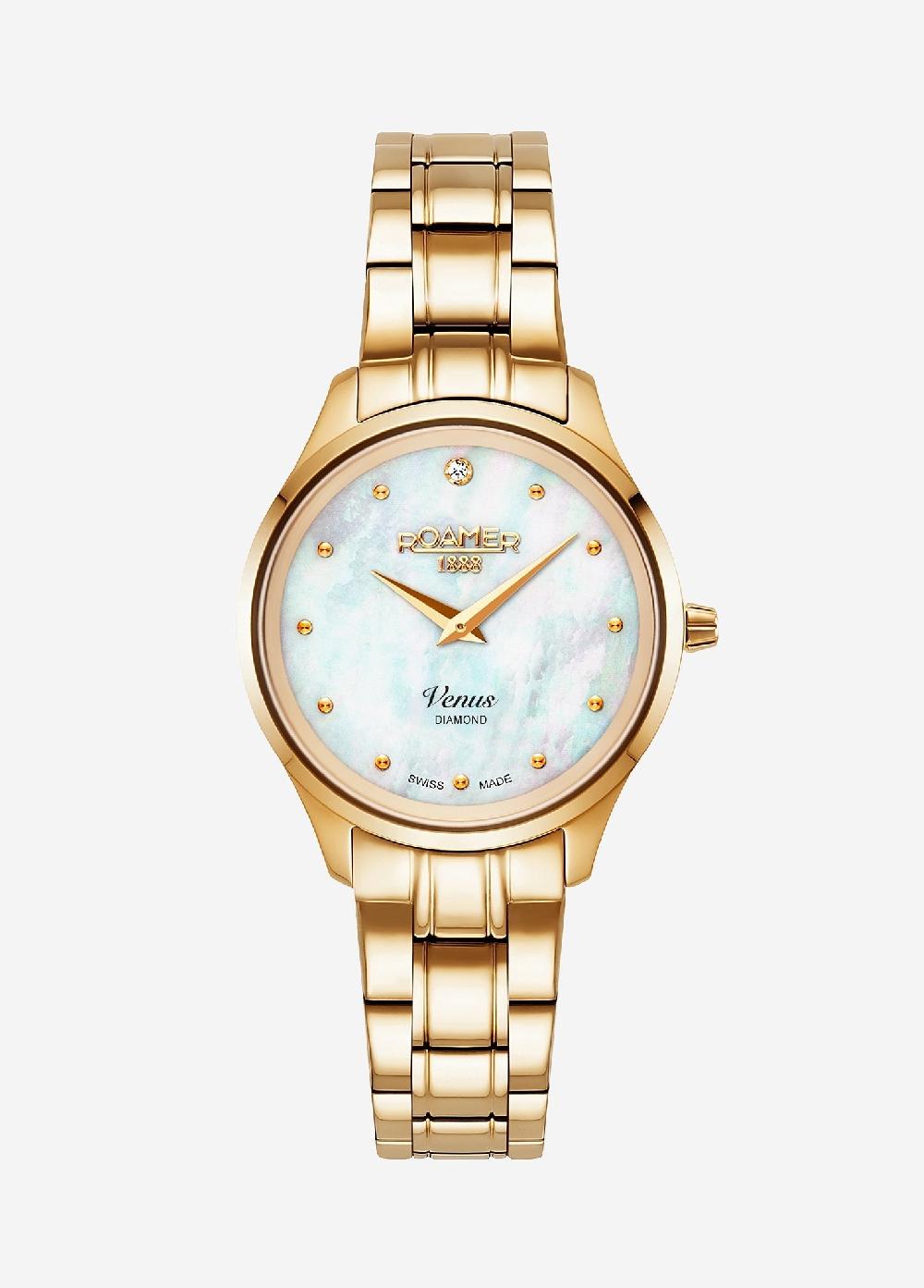 roamer Venus Diamond 30mm Quartz Two-Hand Gold Bracelet Sapphire glass Stainless Steel swiss watch