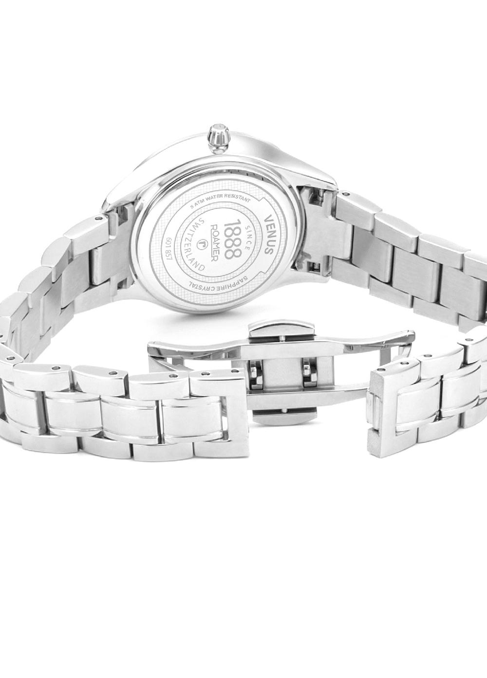 Roamer Venus Diamond 30mm Quartz Two-Hand White Mop W/Pnp Indexes 1Pc 1.2Mm Dia Dial Silver Bracelet Sapphire Glass Stainless Steel Swiss Watch