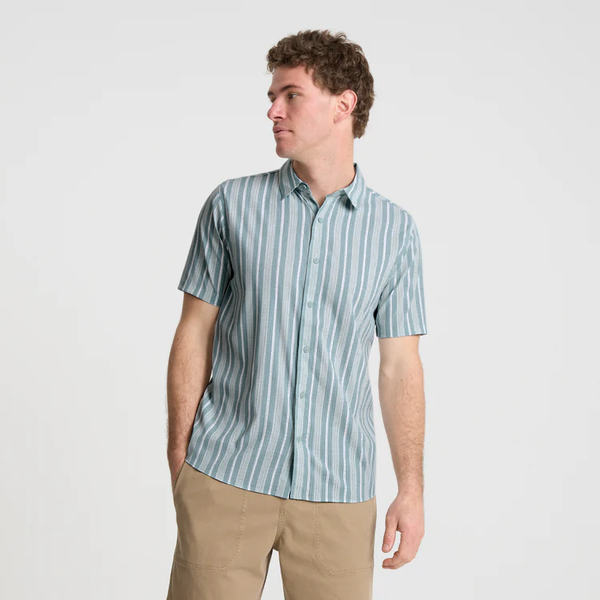 Roark Bless Up Breathable Stretch Shirt In Stripe Dusty Blue