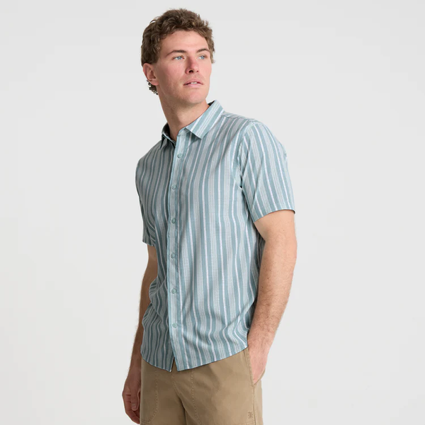 Roark Bless Up Breathable Stretch Shirt In Stripe Dusty Blue