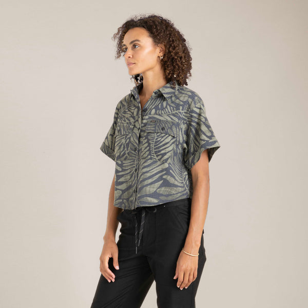 Roark Bless Up Cropped Button Up Shirt In Dark Military