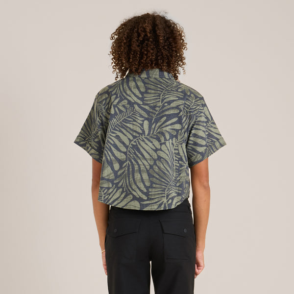 Roark Bless Up Cropped Button Up Shirt In Dark Military