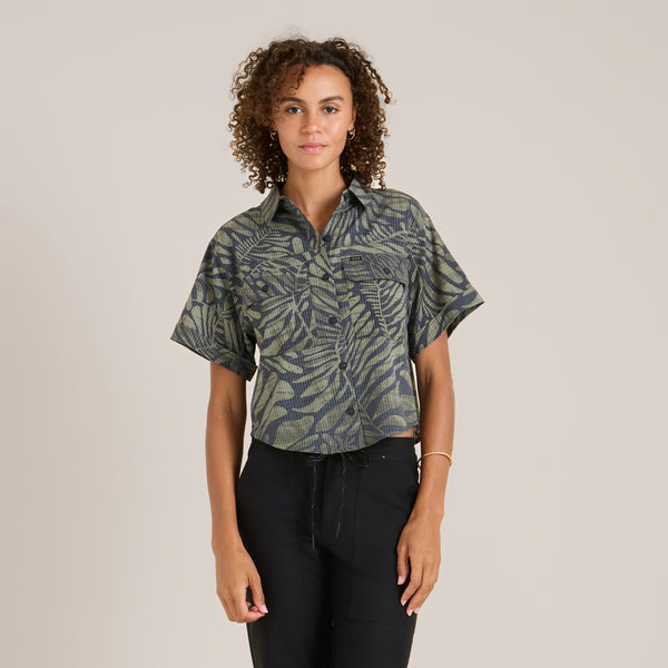 roark Bless Up Cropped Button Up Shirt in Dark Military