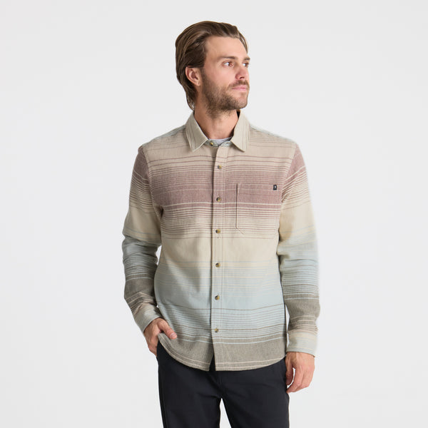 Roark Crossroads Organic Cotton Flannel In Fossil Stripe