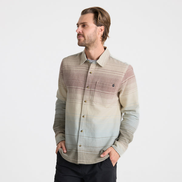 Roark Crossroads Organic Cotton Flannel In Fossil Stripe