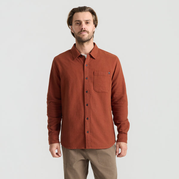 Roark Crossroads Organic Cotton Flannel In Red Clay Herringbone