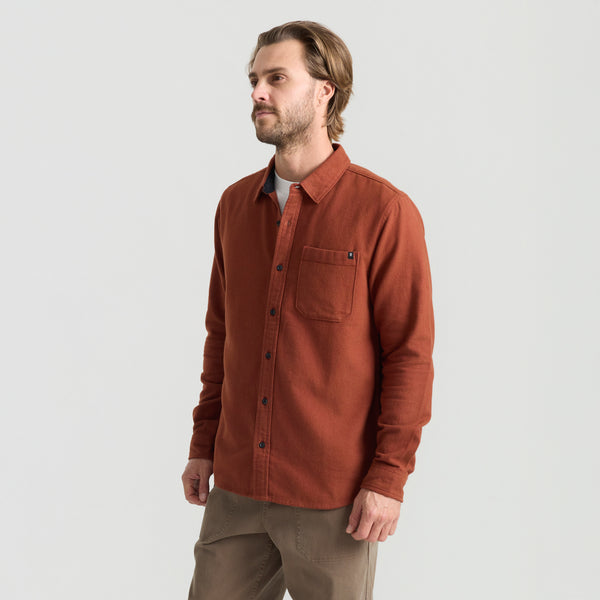 Roark Crossroads Organic Cotton Flannel In Red Clay Herringbone