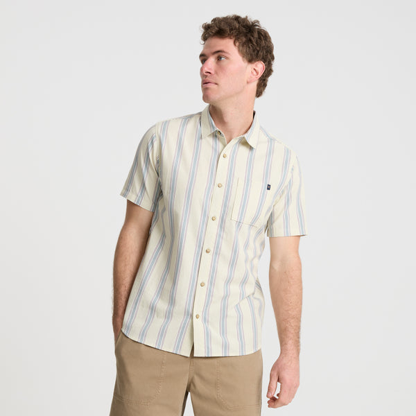 Roark Journey Short Sleeve Button Up Shirt In Stripe Seafoam