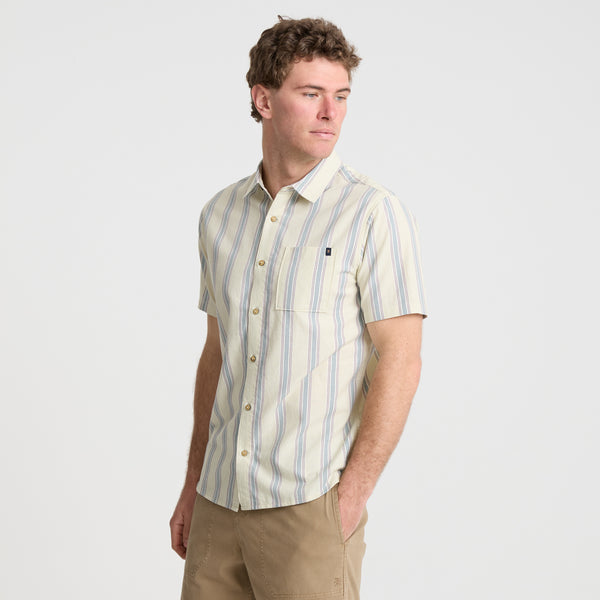 Roark Journey Short Sleeve Button Up Shirt In Stripe Seafoam