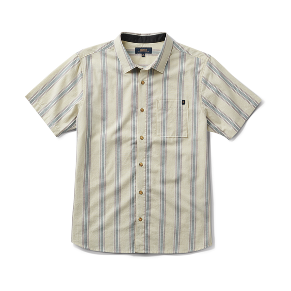roark Journey Short Sleeve Button Up Shirt in Stripe Seafoam