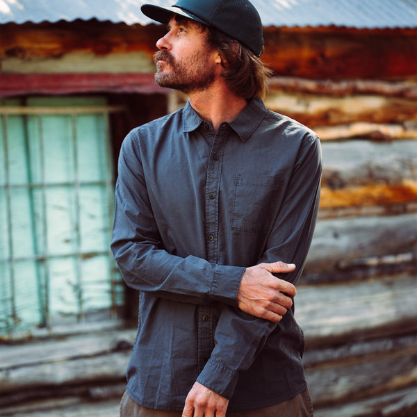 Roark Made To Fade Long Sleeve Button Up Shirt In Washed Charcoal