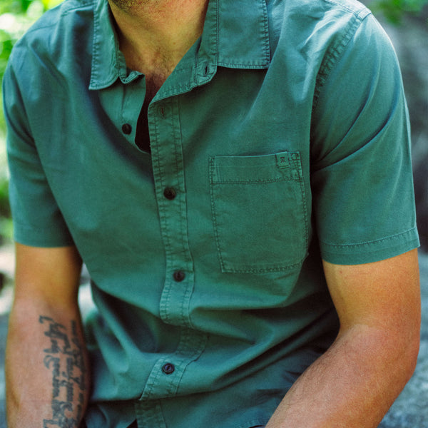 Roark Made To Fade Short Sleeve Button Up Shirt In Washed Slate Green