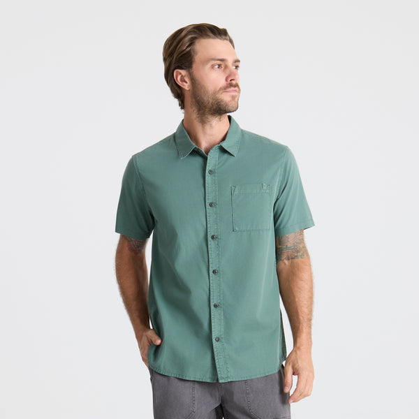 Roark Made To Fade Short Sleeve Button Up Shirt In Washed Slate Green