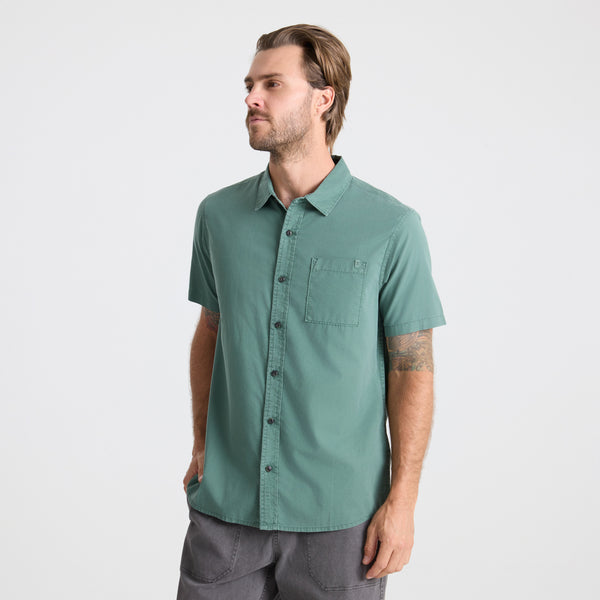 Roark Made To Fade Short Sleeve Button Up Shirt In Washed Slate Green