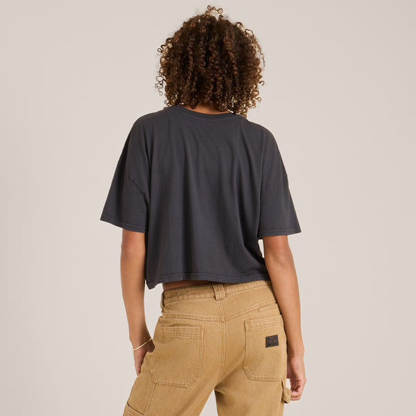Roark Moto Skele Boxy Crop Premium Tee In Faded Black