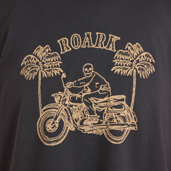 Roark Moto Skele Boxy Crop Premium Tee In Faded Black