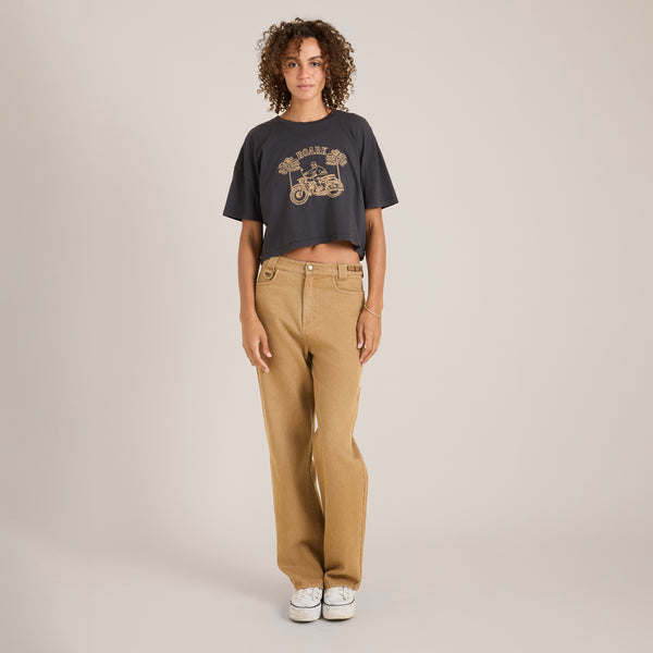 roark Moto Skele Boxy Crop Premium Tee in Faded Black