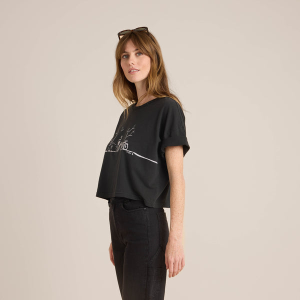 Roark Night Ride Cropped Boxy Premium Tee In Faded Black