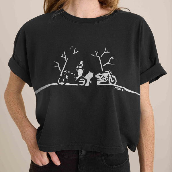 Roark Night Ride Cropped Boxy Premium Tee In Faded Black