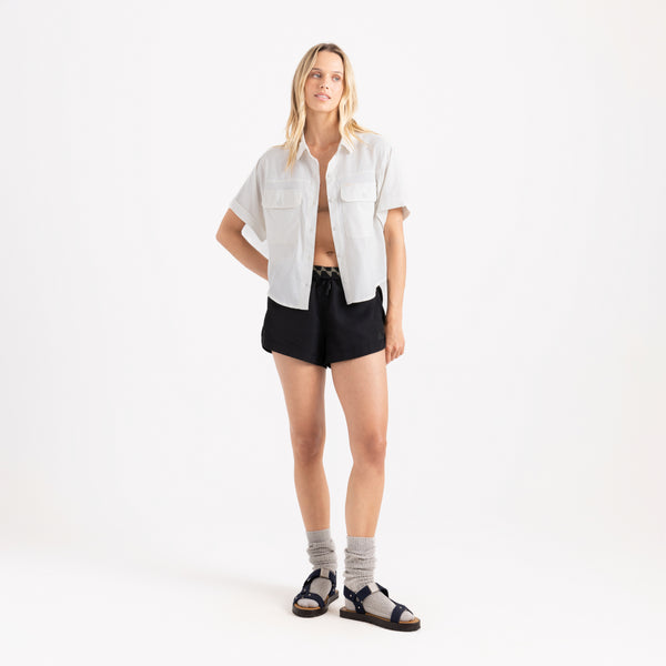 Roark Bless Up Cropped Button Up Shirt In Mist