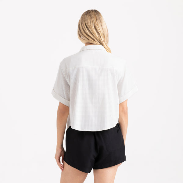 Roark Bless Up Cropped Button Up Shirt In Mist