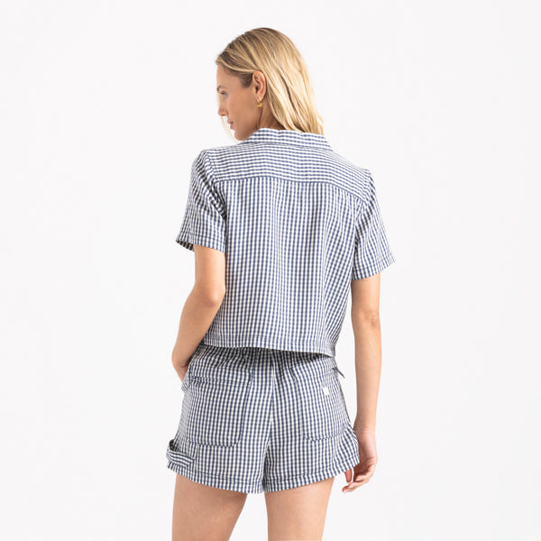 Roark Camp Short Sleeve Button Up Shirt In Indigo