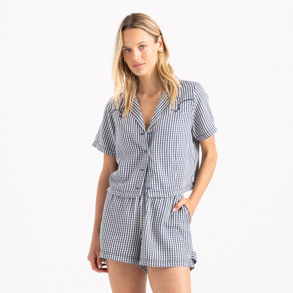 roark Camp Short Sleeve Button Up Shirt in Indigo