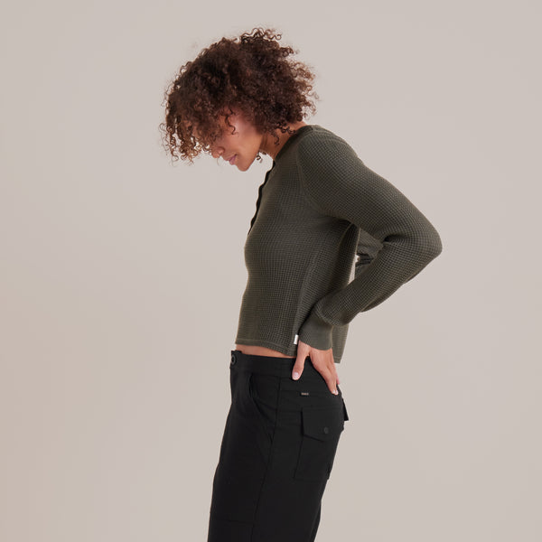 Roark Well Worn Long Sleeve Thermal Sweater In Military