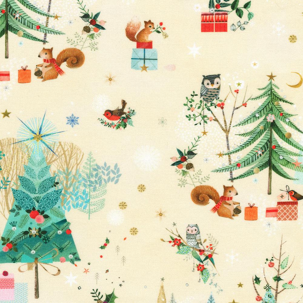 Robert Kaufman Fabrics AHPD-23042-14 NATURAL By Lynn Horrabin From Festive Fauna