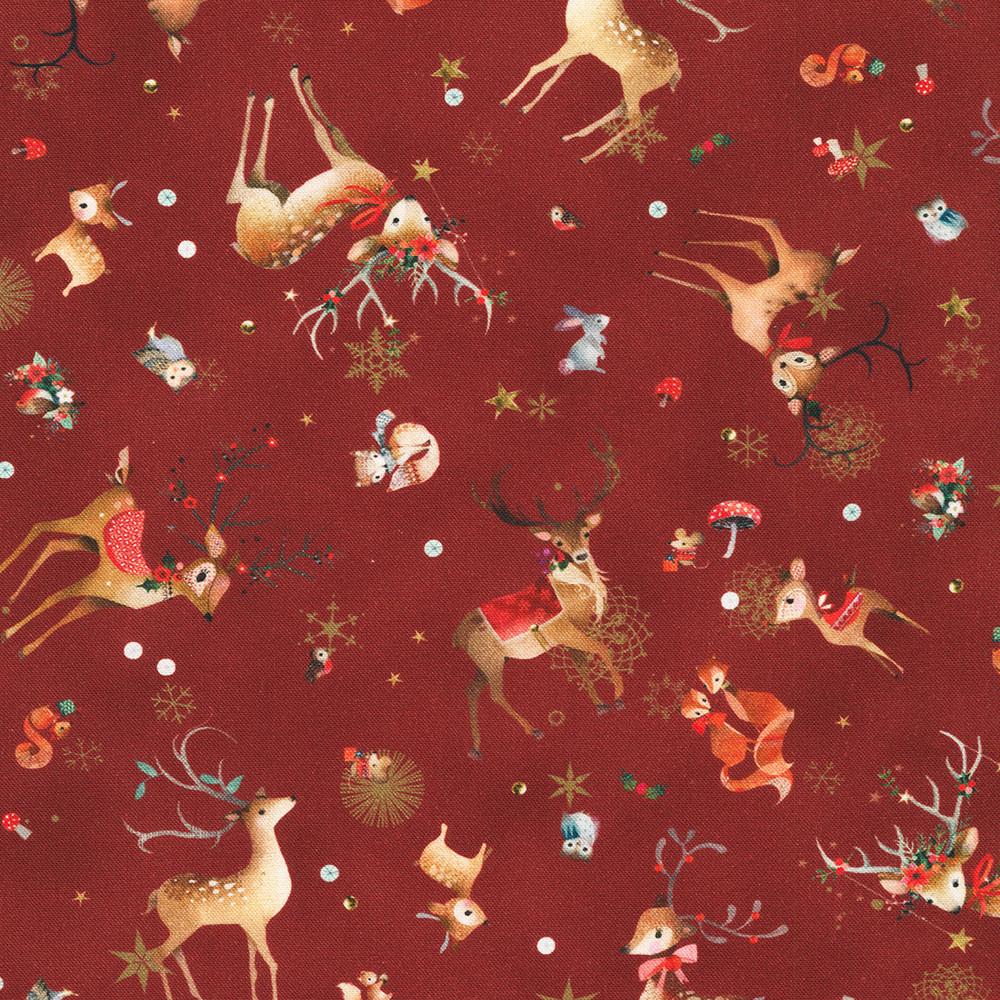 robert kaufman fabrics AHPD-23043-113 CRANBERRY by Lynn Horrabin from Festive Fauna