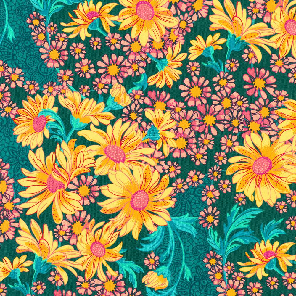 robert kaufman fabrics APWD-23247-213 TEAL by Lola & Bek from Sunflower Sonata