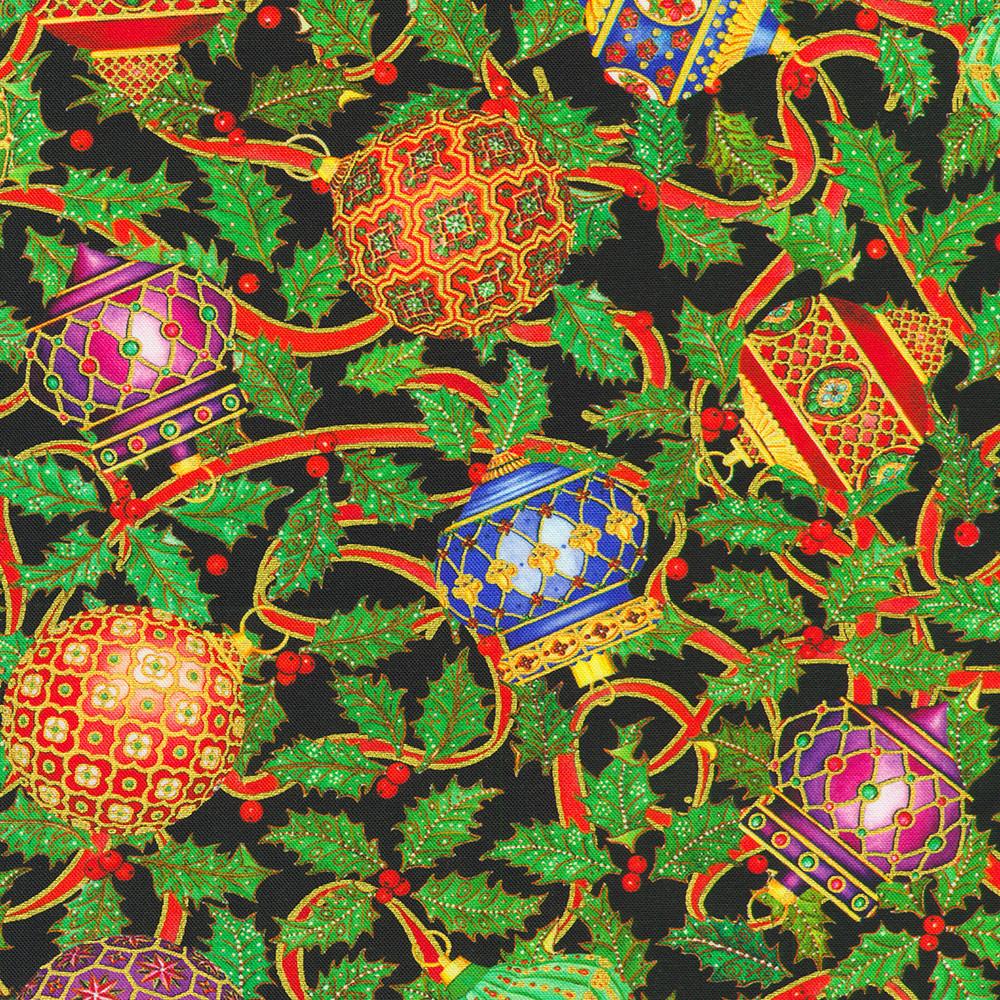 robert kaufman fabrics AXUDM-23090-2 BLACK by Parvaneh Holloway from Parvaneh's Jeweled Christmas