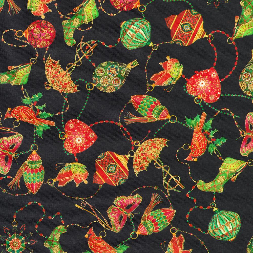 robert kaufman fabrics AXUDM-23092-2 BLACK by Parvaneh Holloway from Parvaneh's Jeweled Christmas
