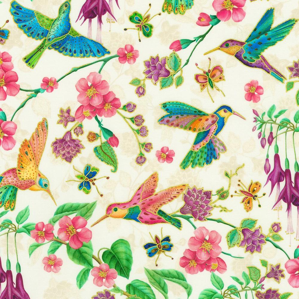 robert kaufman fabrics AXUDM-23377-238 GARDEN by Parvaneh Holloway from Parvaneh's Hummingbirds