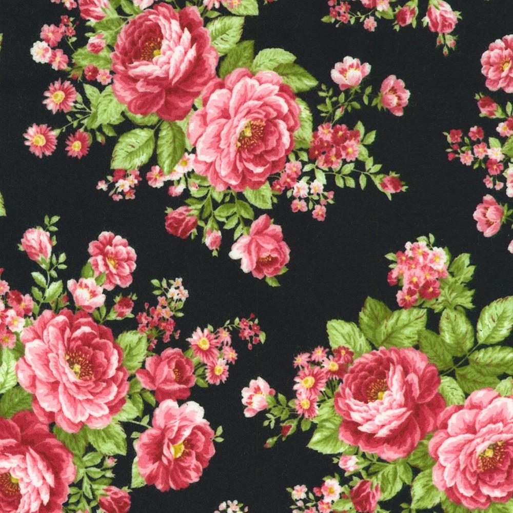 Robert Kaufman Fabrics FLHF-21364-2 BLACK From Bouquet Of Roses Flannel