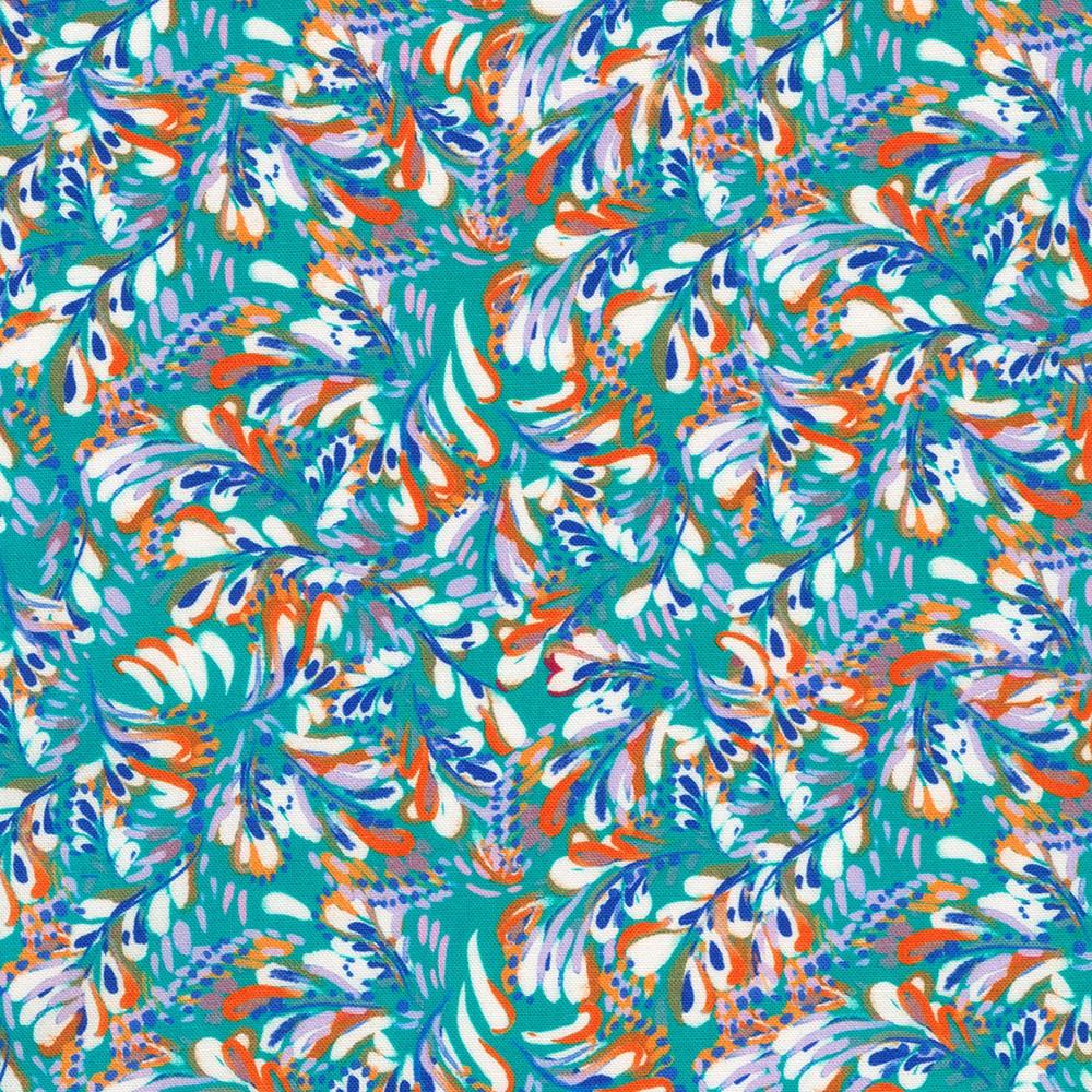 robert kaufman fabrics SRKD-23404-78 PEACOCK from Painterly Petals-Valley