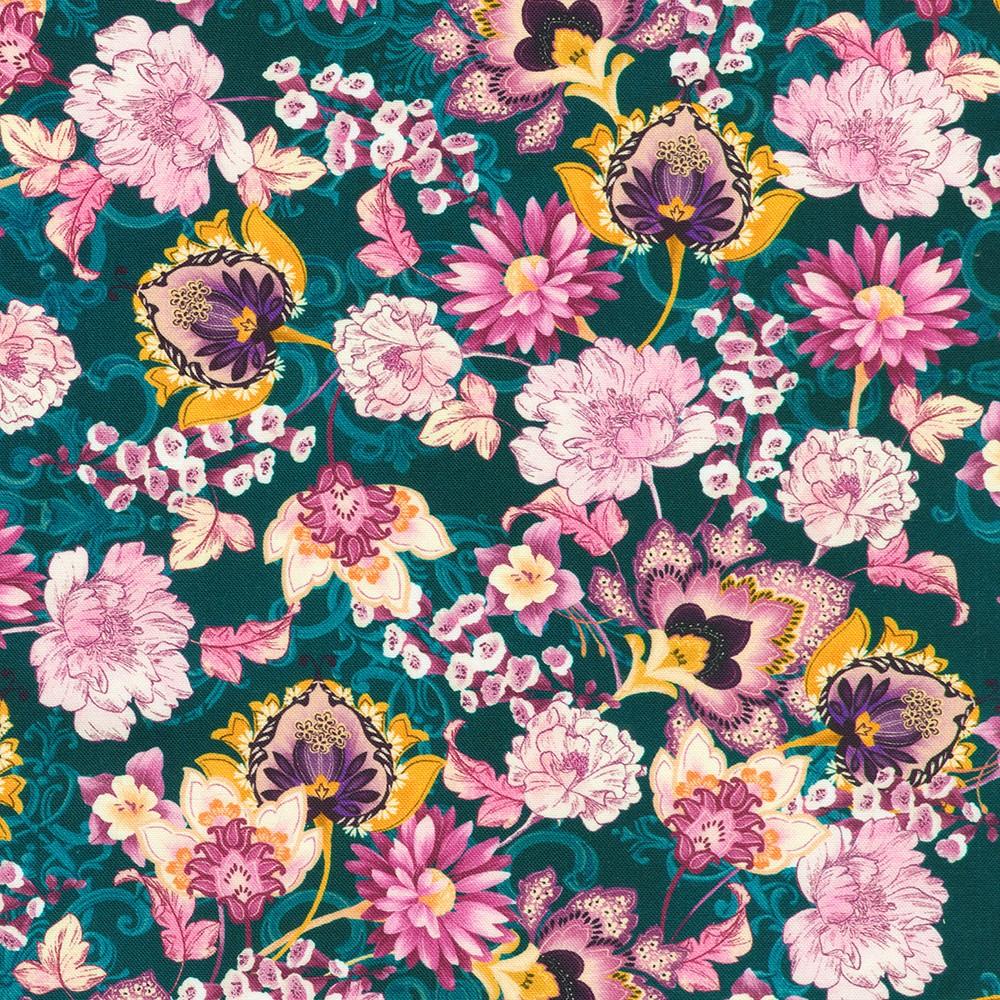 robert kaufman fabrics SRKD-23488-213 TEAL from Baroque Bloom
