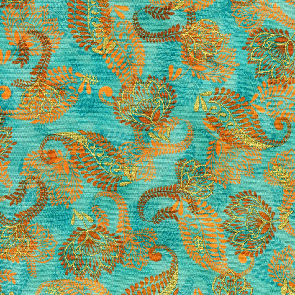 robert kaufman fabrics SRKDM-23157-70 AQUA from Golden Feathers