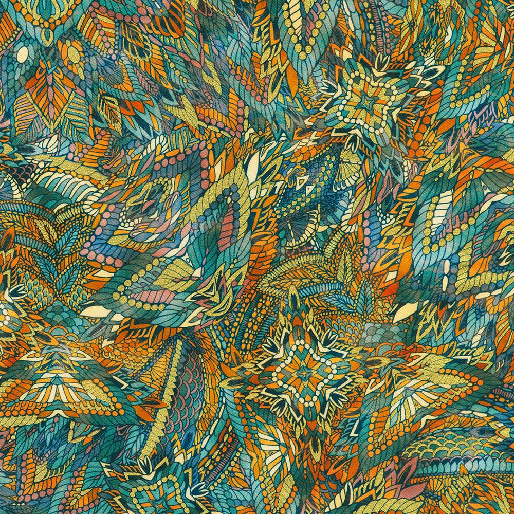 robert kaufman fabrics SRKDM-23158-78 PEACOCK from Golden Feathers