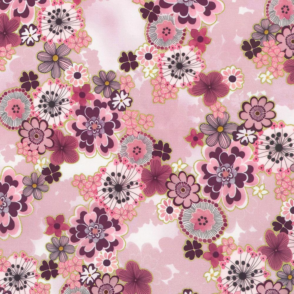 robert kaufman fabrics SRKDM-23508-416 PEARL PINK from Imperial Collection - Graceful Cranes