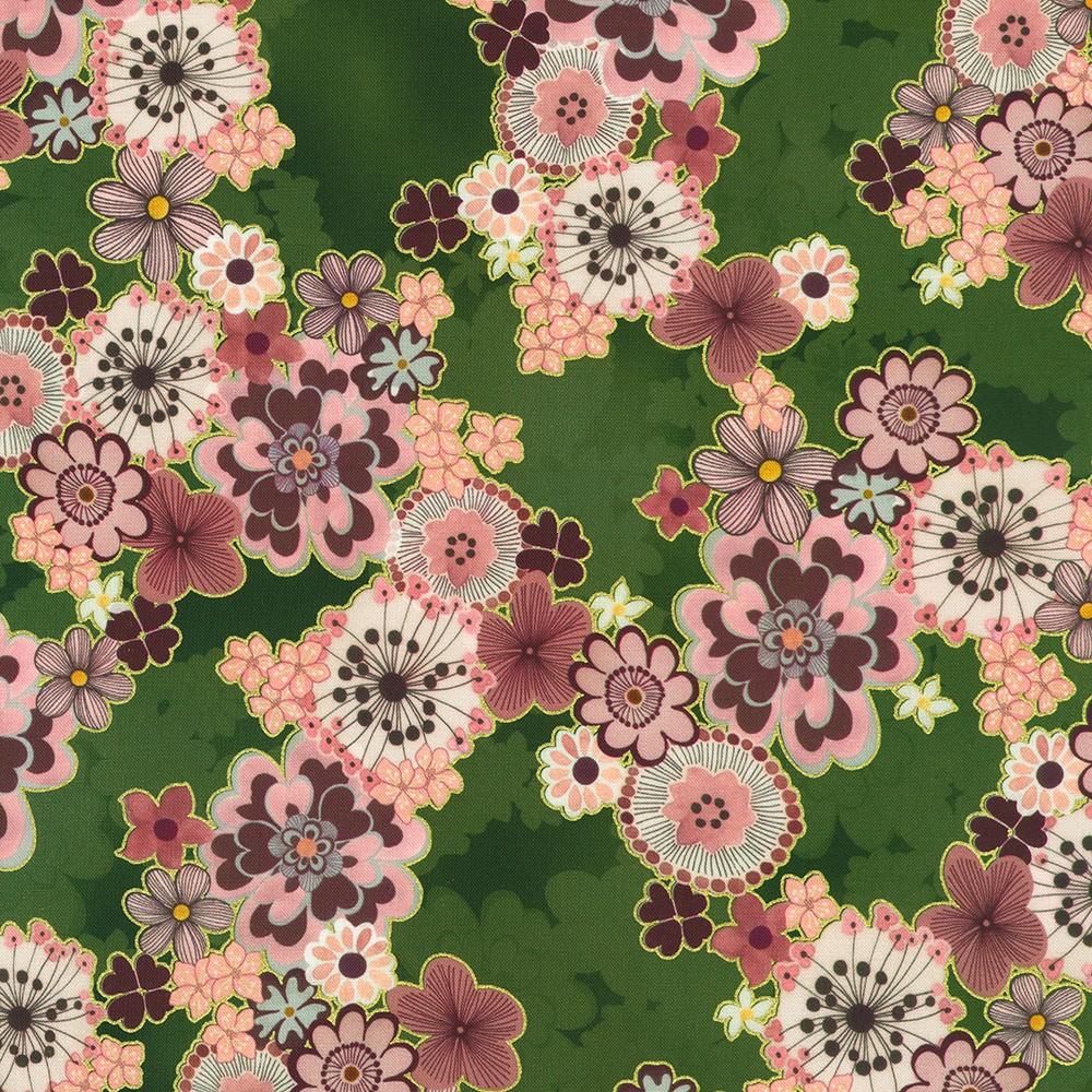 robert kaufman fabrics SRKDM-23508-45 MOSS from Imperial Collection - Graceful Cranes