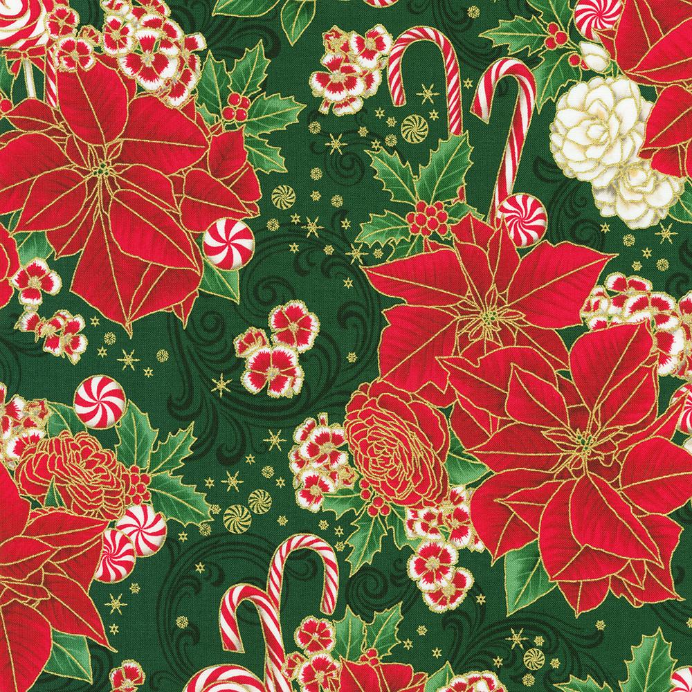robert kaufman fabrics SRKM-22945-274 PINE from Holiday Flourish-Peppermint Twist